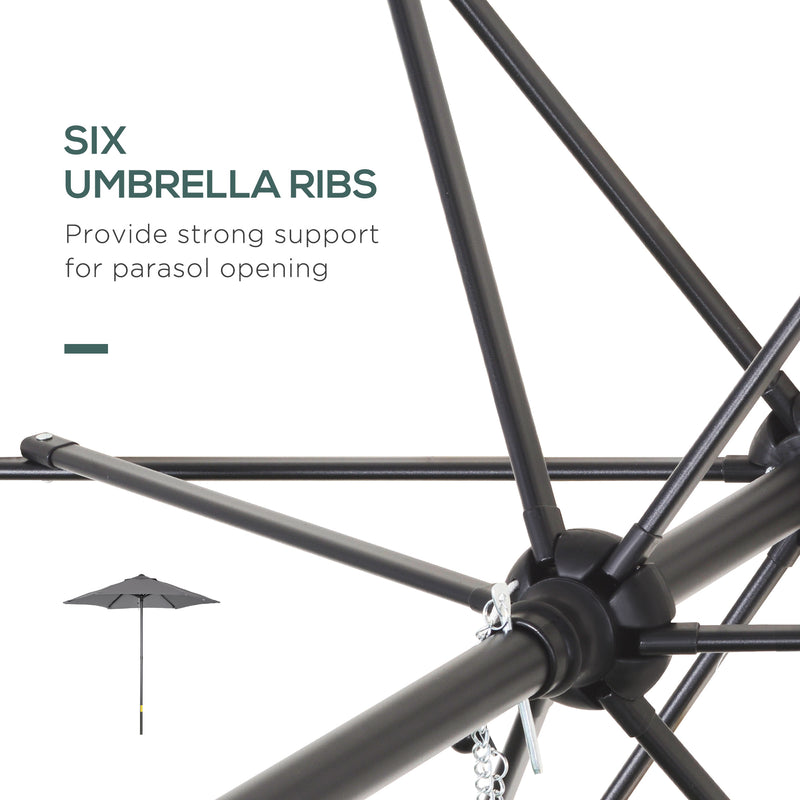 Outsunny 2m Parasol Patio Umbrella, Outdoor Sun Shade with 6 Ribs Dark Grey