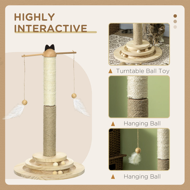 PawHut Cat Tower w/ Turntable Toy Ball, Jute and Sisal Scratching Post