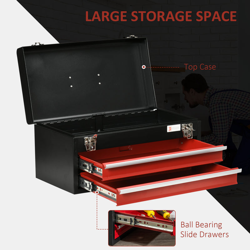 DURHAND Lockable 2 Drawer Tool Chest w/ Ball Bearing Slide Drawer 46cmx24cmx22cm