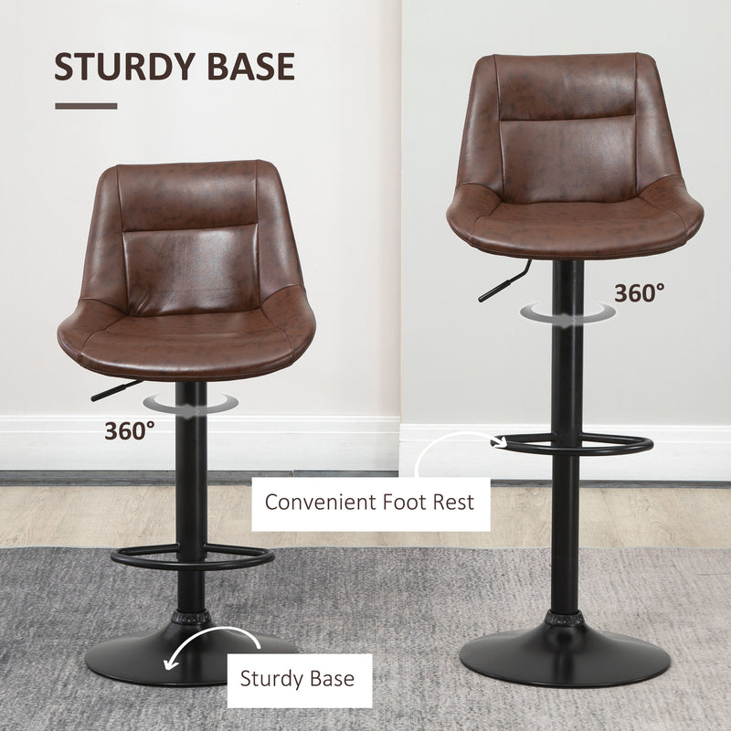 HOMCOM Modern Swivel Bar Stools Set of 2 Adjustable Height PU Bar Chairs Brown