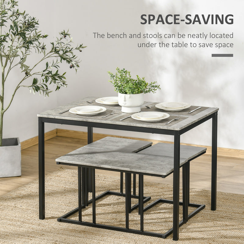 HOMCOM Dining Table Set, Concrete Effect  Table and Chairs for 4 People, Grey