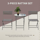 Outsunny 3PC Rattan Bistro Set Folding Rattan Chair Coffee Table Garden Outdoor