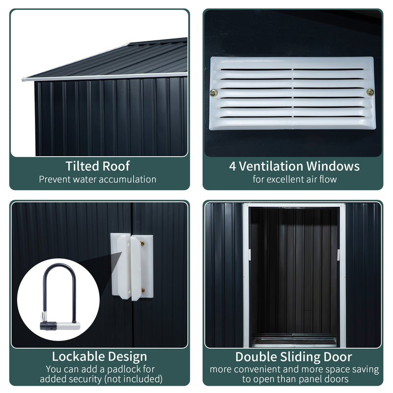 Outsunny 9 X 6FT Outdoor Storage Garden Shed Sliding Door Galvanised Dark Grey
