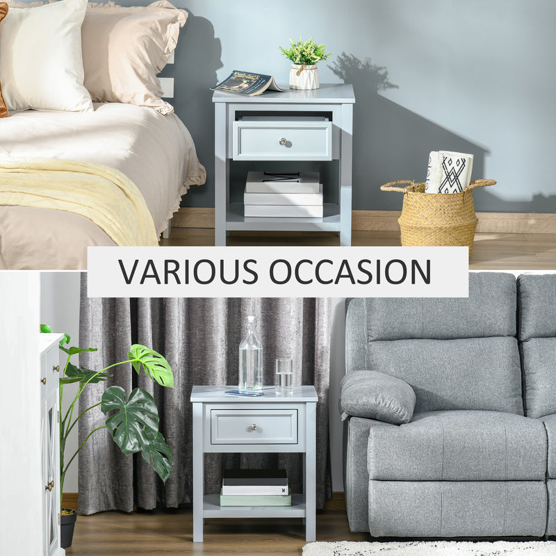 HOMCOM Boxy Accent Bedside End Table Nightstand Drawer Shelf Home Furniture Grey