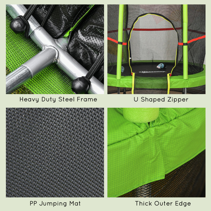 HOMCOM Kids Trampoline Mini Bouncer w/ Enclosure Net for 3-6 Years Green