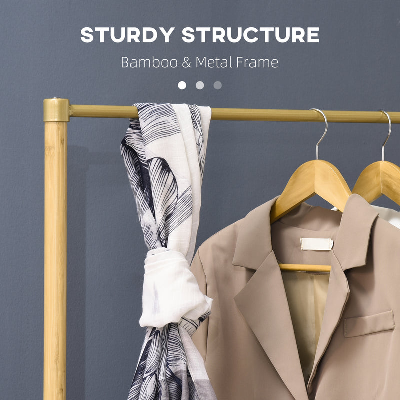 HOMCOM Clothes Rail Bamboo Coat Stand Garment Rack W/ Shelves Fabric Box Natural