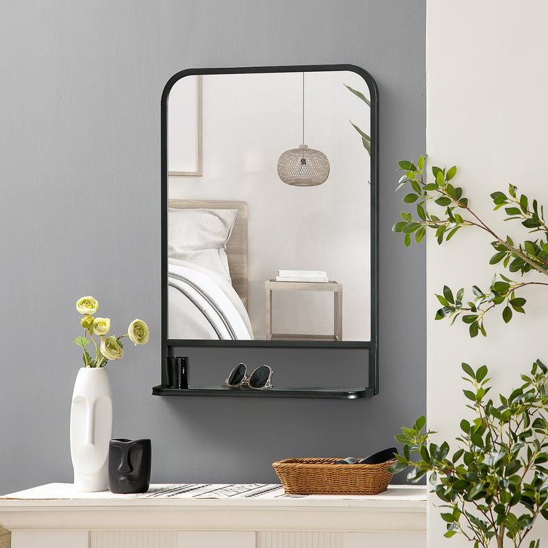 HOMCOM Rectangle Wall Mirror with Shelf 70 x 50 cm, for Living Room, Bedroom