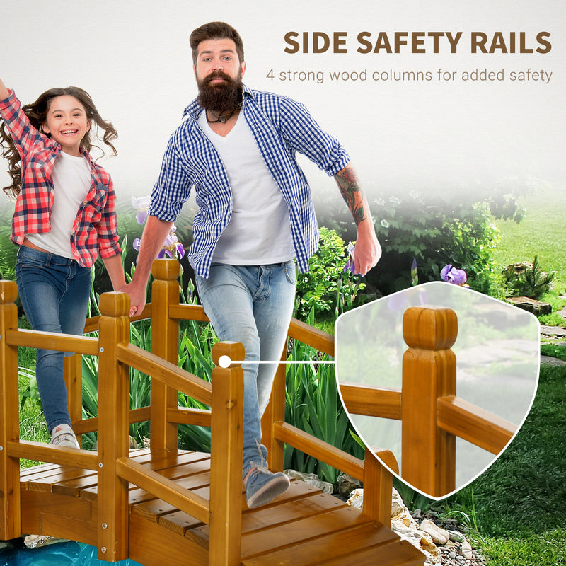 Outsunny Garden Bridge with Safety Railings for Pond Creek Stream, Brown