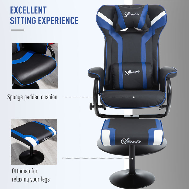 Vinsetto Video Game Chair and Footrest Set with Lumbar Support Headrest Grey