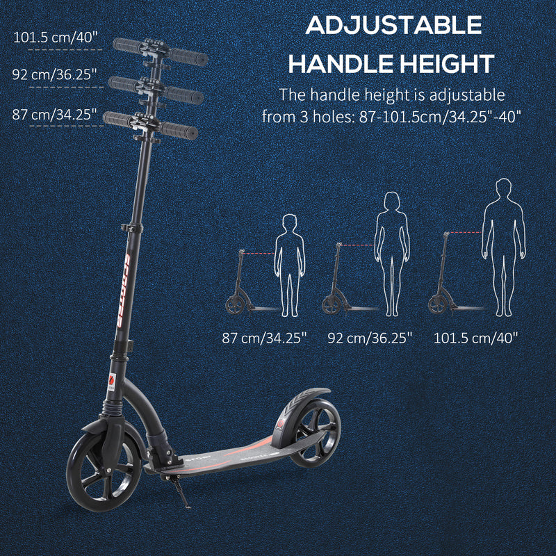 HOMCOM Teens Adult Kick Scooter Foldable Adjust Aluminum For Age 14+ Black