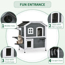 PawHut Wooden Cat House Cat Cave Pet Shelter Condos Outdoor Grey