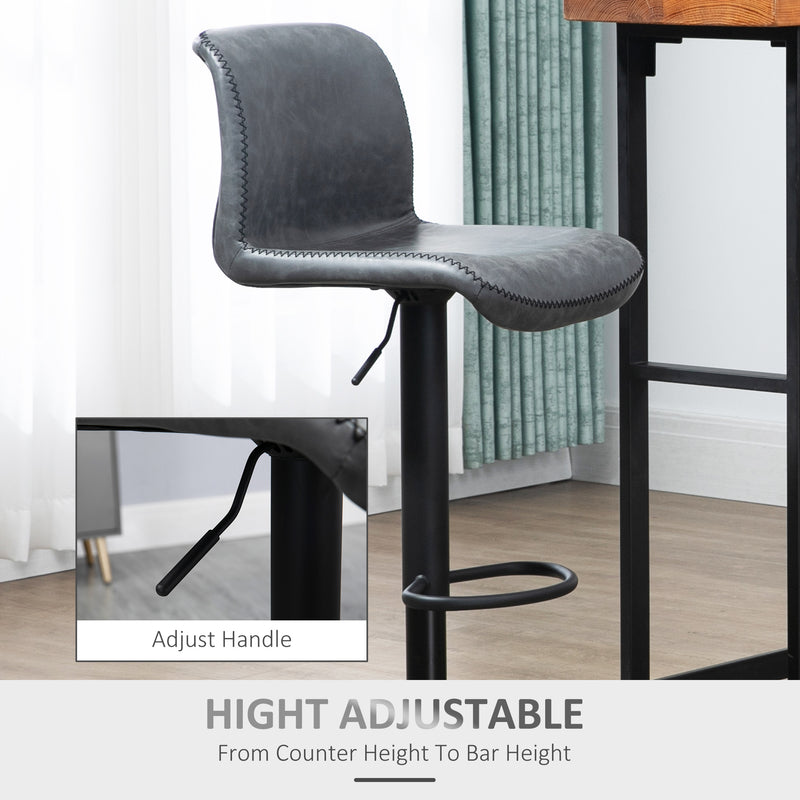HOMCOM Retro Barstools Set of 2 PU Leather Adjustable Height Swivel Bar Chairs