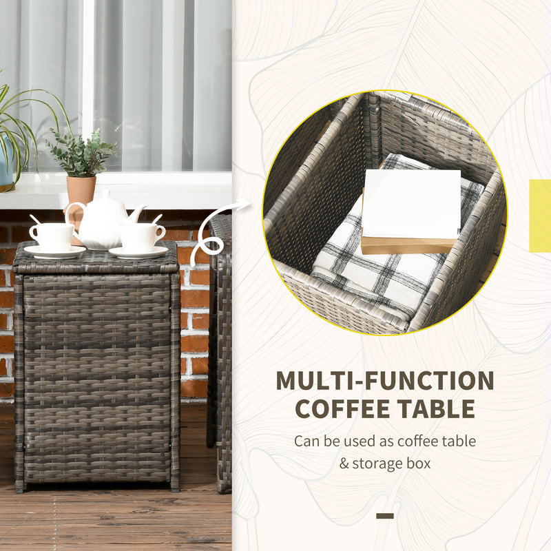 Outsunny 3 Piece PE Rattan Garden Sofa Set w/ 2 Chairs & Storage Table Grey