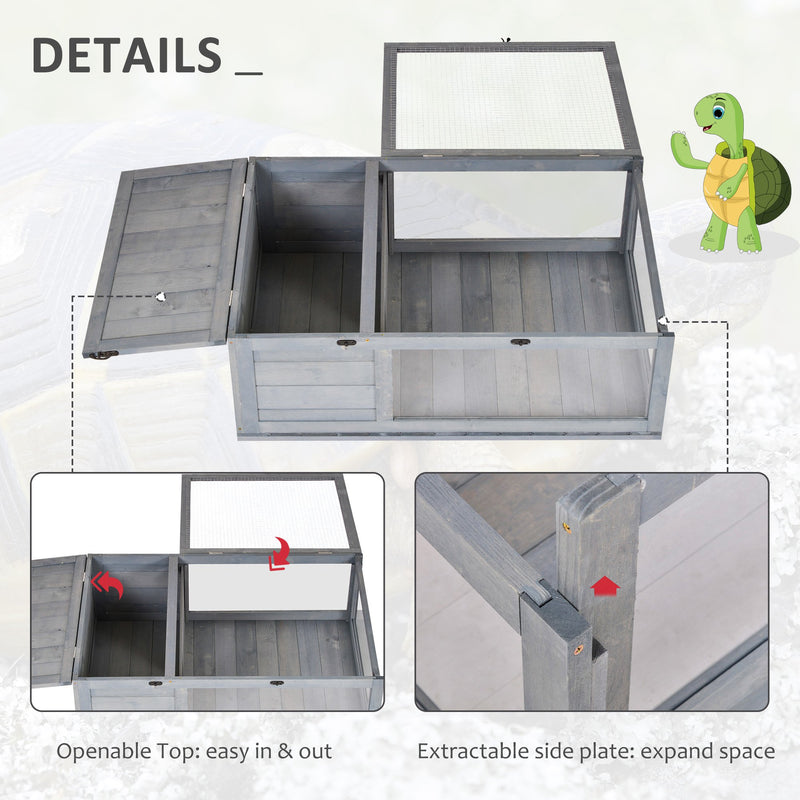 PawHut Tortoise House w/ Mesh Roof, Small Pet Reptile Wooden House - Grey
