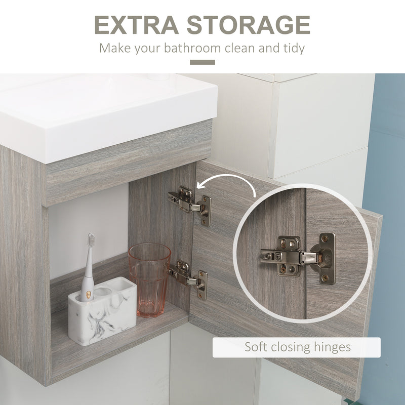 kleankin Bathroom Vanity Unit with Basin, Wall Mounted Wash Stand, Grey