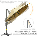 Outsunny 4.5 m Double Garden Parasol Garden Umbrella w/ Crank Handle Khaki