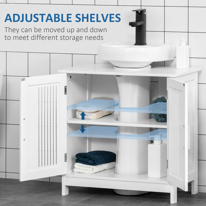 kleankin White Bathroom Pedestal Under Sink Cabinet with Storage Shelf & 2 Doors
