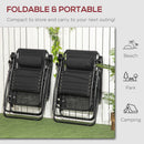 Outsunny Foldable Garden Recliner Chair Set of 2 w/ Footstool & Headrest, Black