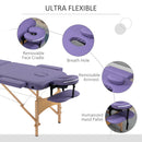 HOMCOM Wooden Folding Spa Beauty Massage Table w/ 2 Sections, Carry Bag, Purple