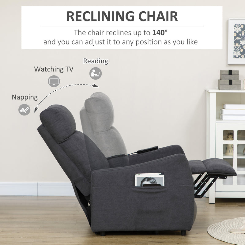 HOMCOM Power Lift Chair, Fabric Electric Recliner with Side Pocket, Grey