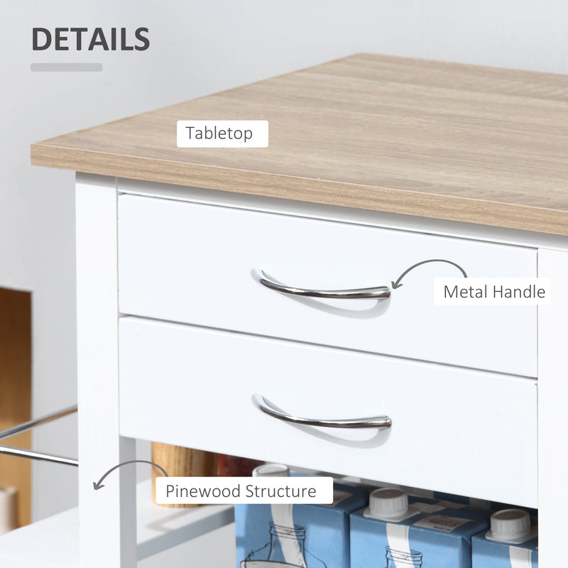HOMCOM Kitchen Cart Trolley with Spice Racks, Baskets, Drawers for Dining Room