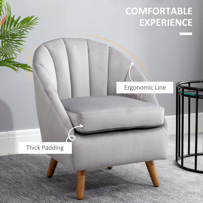 HOMCOM Velvet Fabric Single Sofa Accent Chair Solid Wood Leg Upholstered Grey