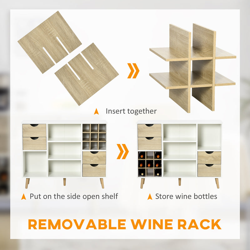 HOMCOM Kitchen Sideboard Storage Cabinet with Removable Wine Holder, Natural