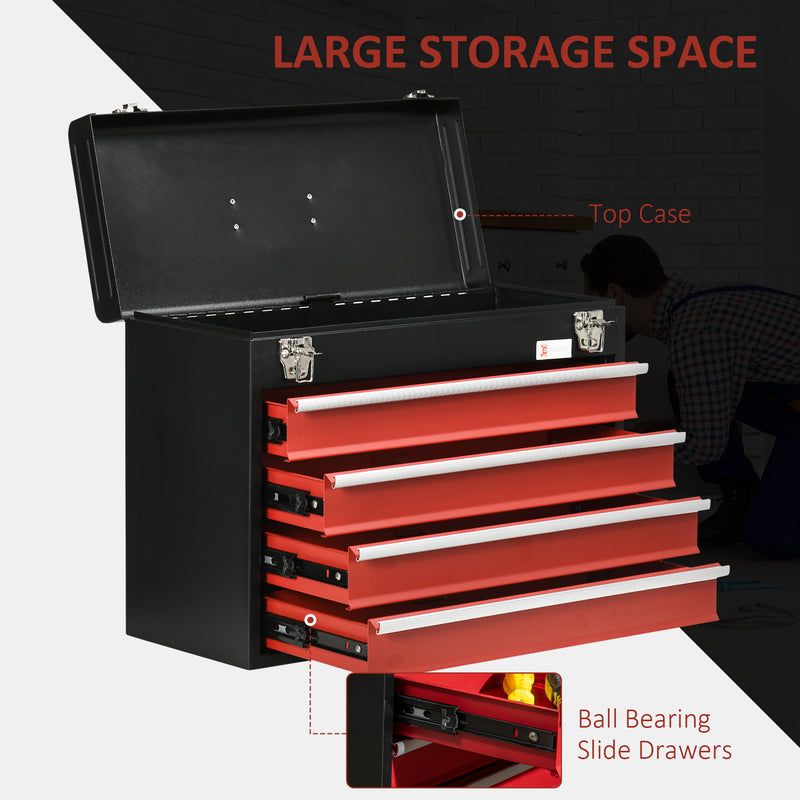 DURHAND Lockable 4 Drawer Tool Chest w/ Ball Bearing Slide Drawer 51cmx22cmx40cm