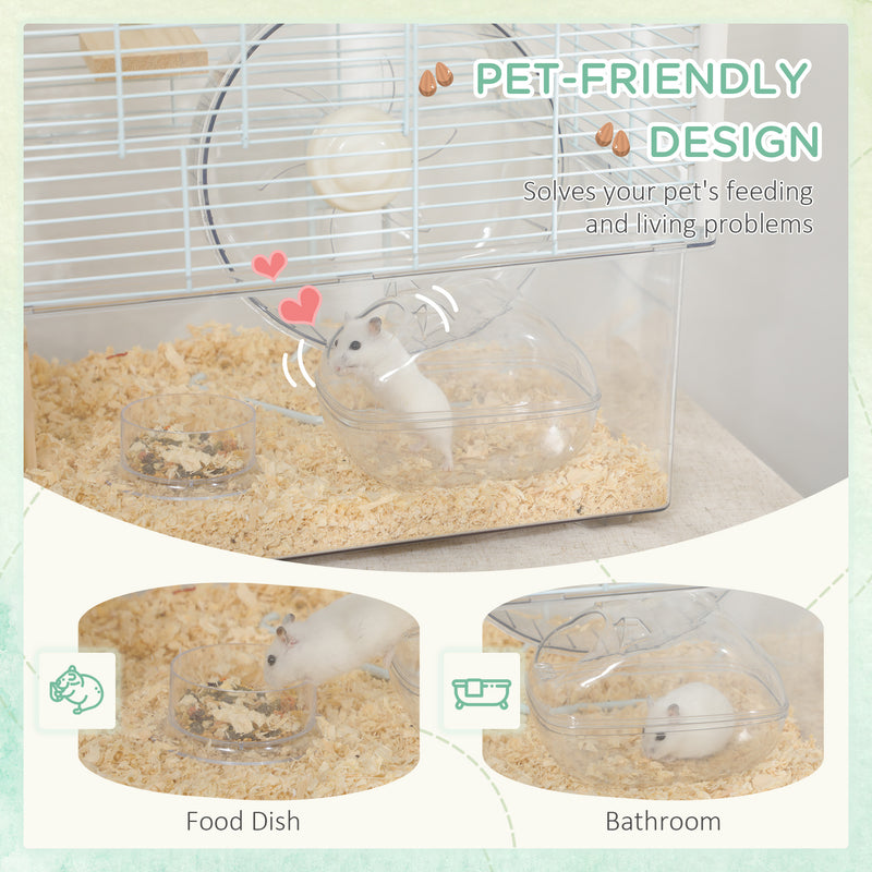 PawHut Hamster Cage, Gerbil Cage W/ Deep Bottom, Wooden Ramp, Exercise Wheel