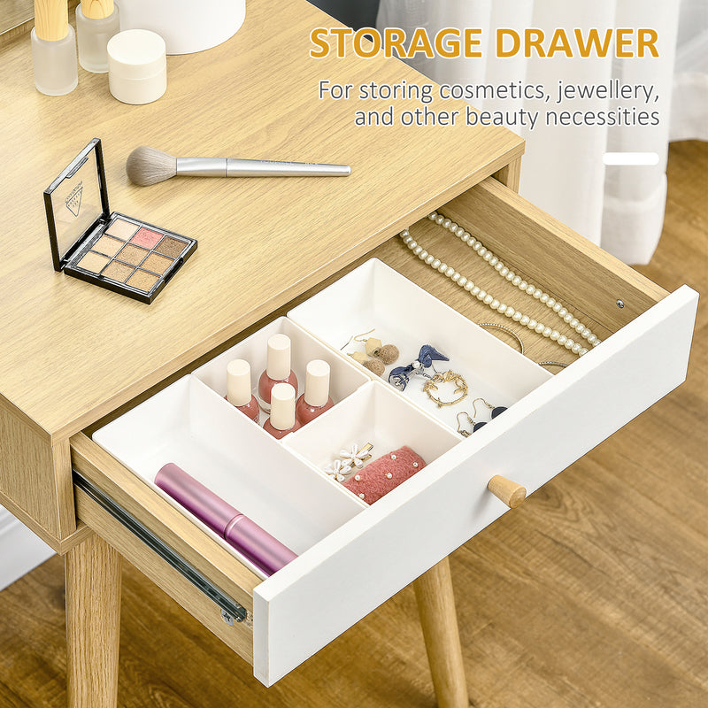 HOMCOM Dressing Table with Big Mirror, Makeup Desk with Drawer, Natural