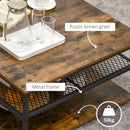 HOMCOM Industrial Coffee Table, Cocktail Table W/ Storage Shelves, Rustic Brown