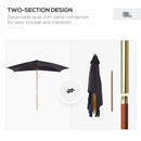 Outsunny Wooden Garden Parasol Sun Shade Patio Umbrella Canopy Black