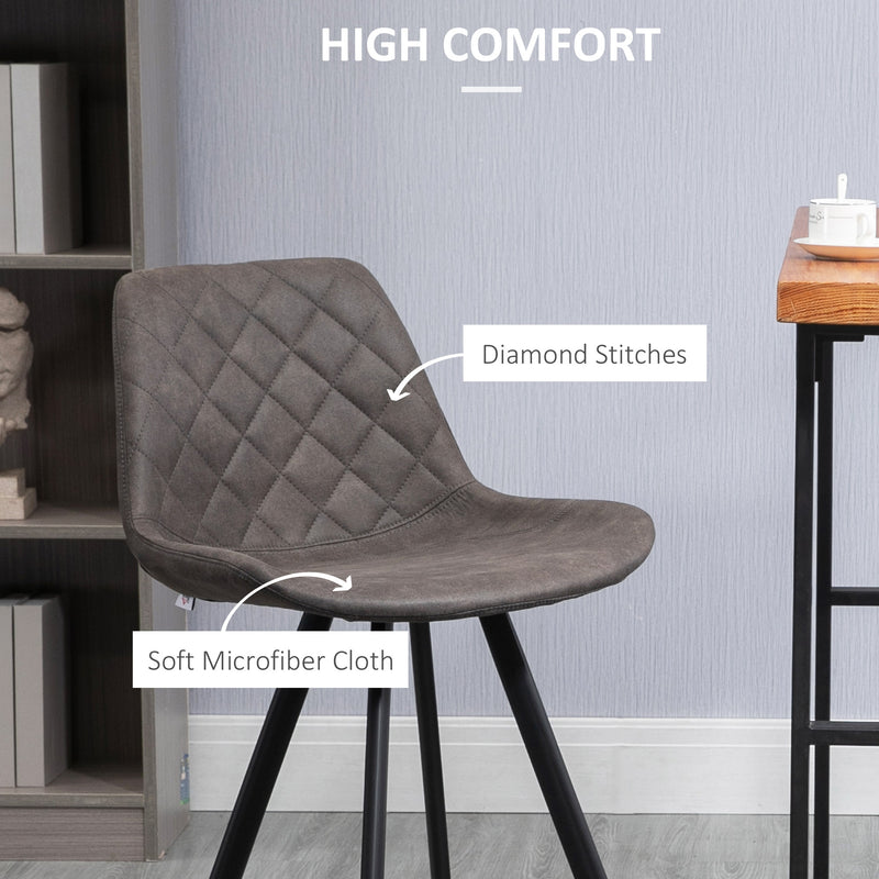 HOMCOM Set Of 2 Bar Stools Vintage Microfiber Cloth Tub Seats Padded Steel Grey