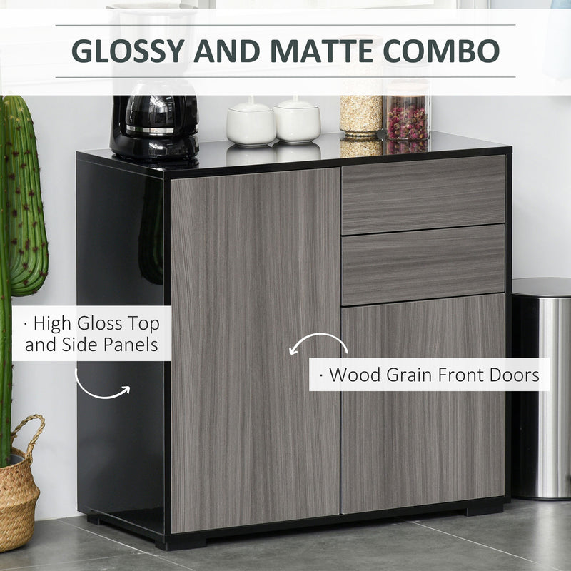 HOMCOM Side Cabinet with 2 Door Cabinet and 2 Drawer for Home Office Grey Black