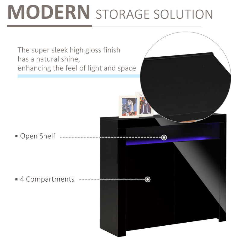 HOMCOM Modern High Gloss RGB LED Cabinet Cupboard Sideboard Console Black