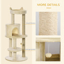 PawHut 4 Tiers 104cm Cat Tree W/ Scratching Posts Perches  Hanging Ball, Beige