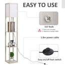 HOMCOM Floor Lamp Reading Lamp with 3-Tier Storage Shelf for Home Office Oak