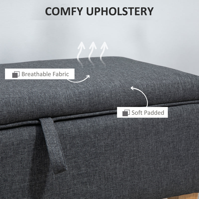 HOMCOM Linen Storage Ottoman Box Toy Chest Footstool with Rubberwood Legs