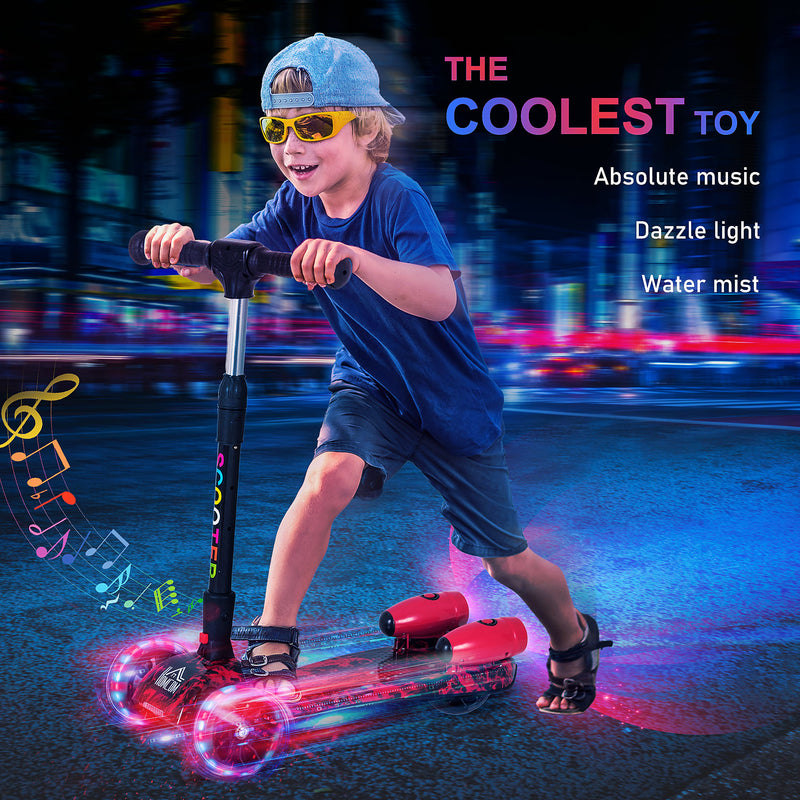 HOMCOM Child Wheel E-Scooter Light Music Water Spray Rechargeable 3-6 Yrs Red
