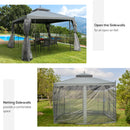 Outsunny 3 x 3(m) Garden Gazebo Double Top Gazebo Canopy w/ Mesh Grey