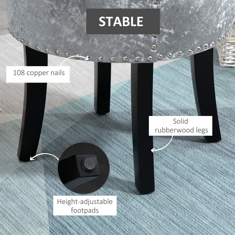 HOMCOM Dressing Table Stool Vanity Seat w/ Rubber Wood Legs Bedroom - Grey