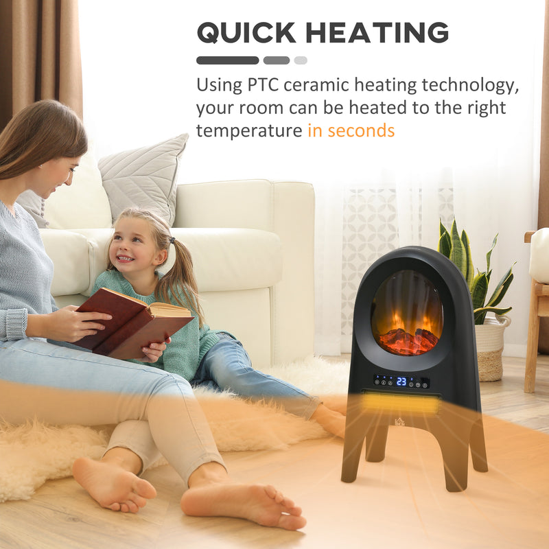 HOMCOM Freestanding Ceramic Space Heater w/ Flame Effect 3 Heat Settings, Black