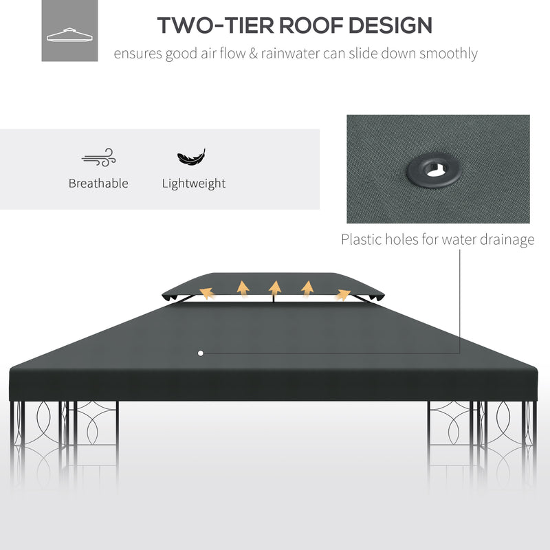 Outsunny 3x4m Gazebo Replacement Roof Canopy 2 Tier Top UV Cover Charcoal Grey