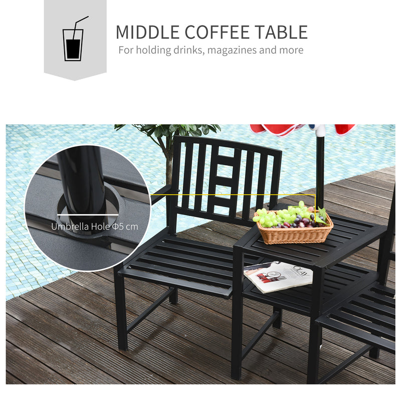 Outsunny Tete-a-tete Chair 2-Seater Steel Bench w/ Coffee Table Backyard Porch