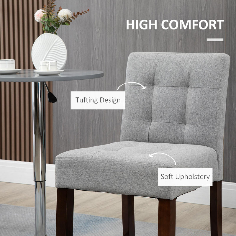 HOMCOM Modern Fabric Bar Stools Set of 2 Bar Chairs with Back Wood Legs Grey