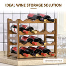 HOMCOM Free Standing Wine Rack 16 Bottle Holders, Bamboo Display Shelf, Brown