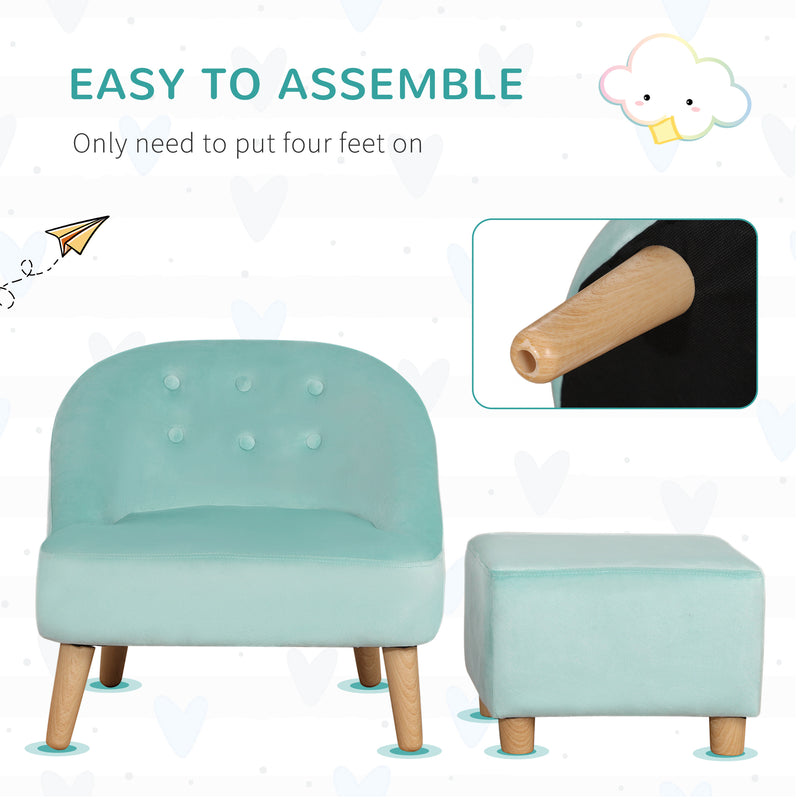 HOMCOM Toddler Chair 2pcs Kids Sofa Set Sofa & Ottoman for 3-5 years old Blue