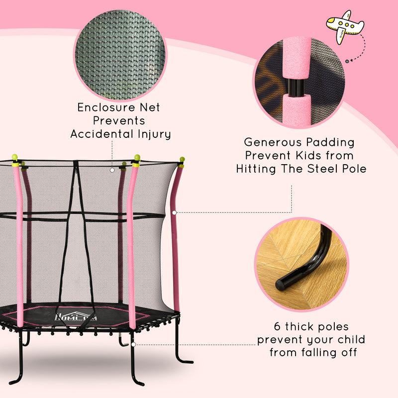 HOMCOM 5.2FT Kids Trampoline w/enclosure Indoor Outdoor for 3-10 Years - Pink