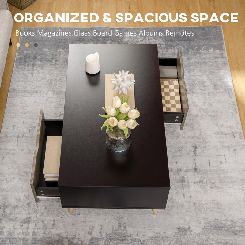 HOMCOM Modern Coffee Tables for Living Room w/ Shelves & Two Drawers, Black