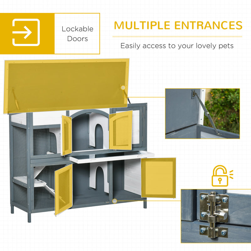Pawhut Rabbit Hutch   Grey, Black, White
